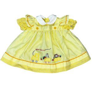 Vintage Choo-Choo Train Zoo Animals 6-9 Months Yellow Dress